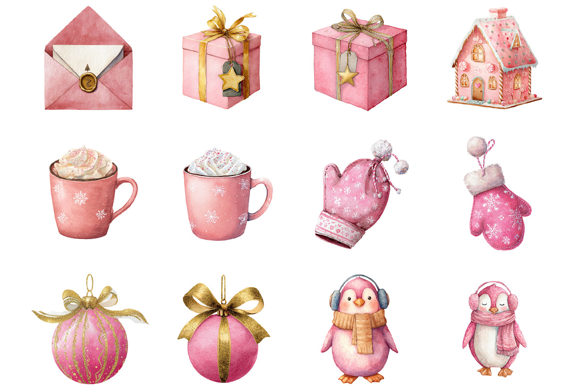 Pink Christmas Sublimation Clipart, an Illustration by Designking (Photo 2 of 4)