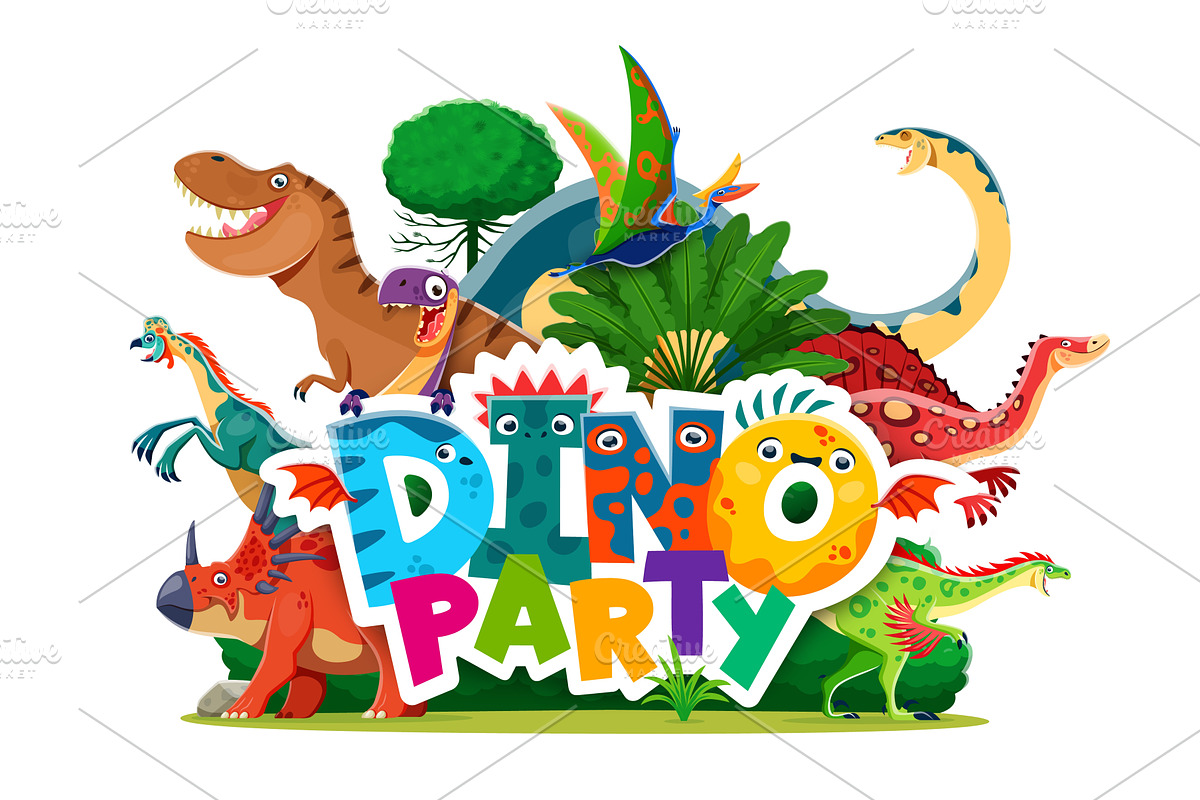 Kids dino party banner, an Animal Illustration by Vector Tradition