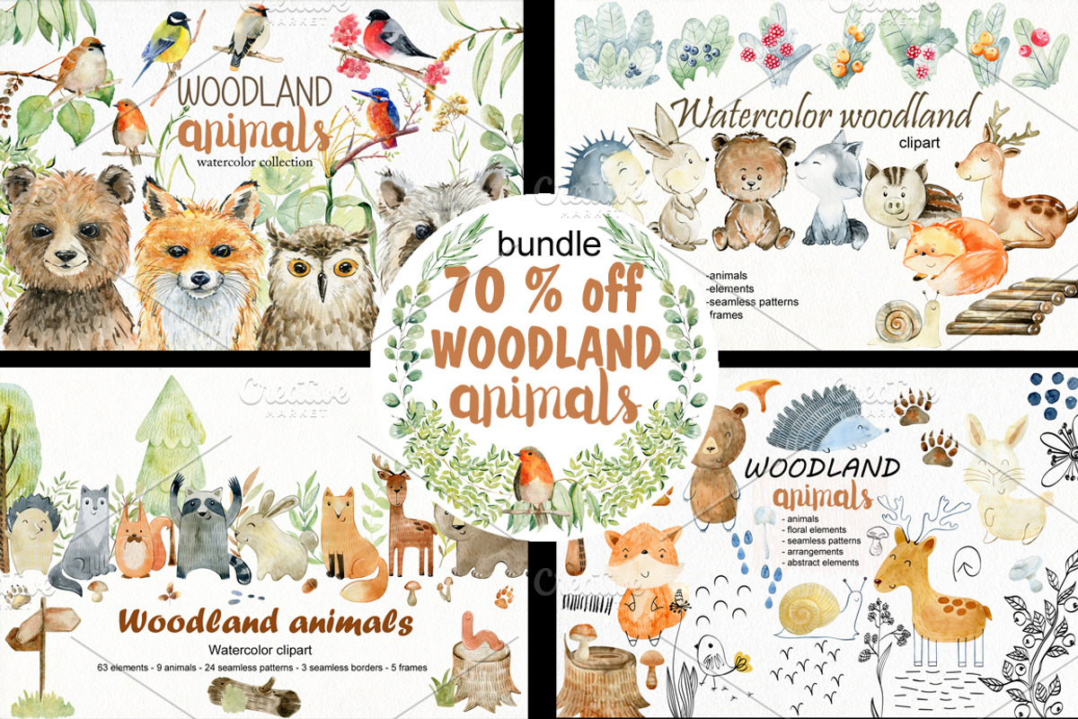 70% off. Bundle. Woodland animals., an Animal Illustration by TaPilipa (Photo 1 of 38)