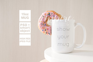 15oz Ceramic Mug Mockup Donut PSD