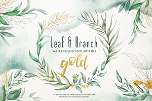 Watercolor & Gold Leaf Branch