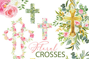 Watercolor Floral Easter Cross