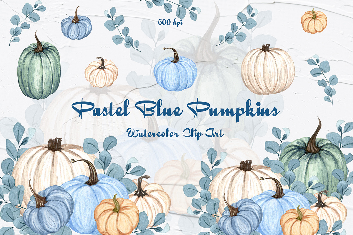Blue Pumpkins Watercolor Clipart, a Food Illustration by BarvArt (Photo 1 of 6)