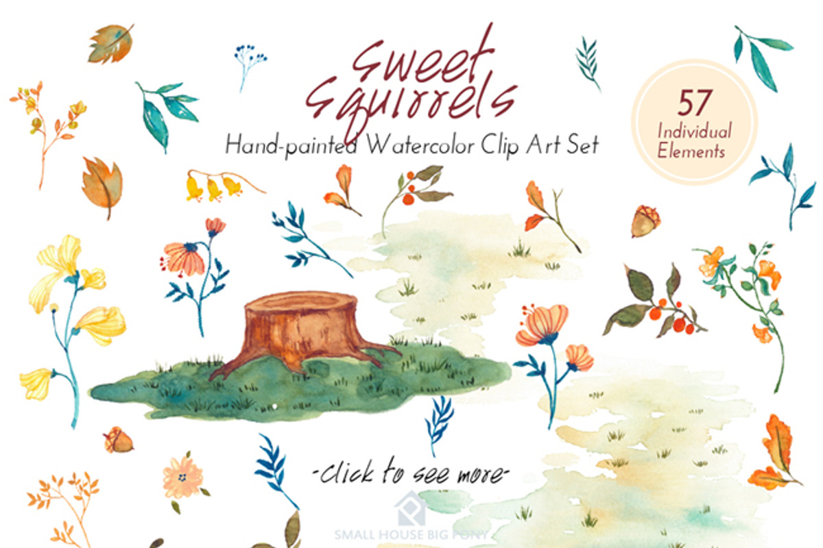 Sweet Squirrels -Huge Watercolor Set, an Animal Illustration by SmallHouseBigPony (Photo 14 of 14)