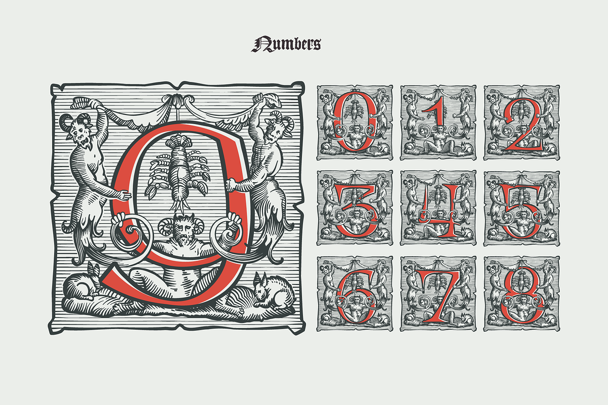Devil's medieval initials, drop caps, a Decorative Illustration by kaer_shop (Photo 6 of 7)