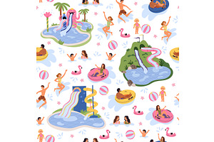Aqua park seamless pattern. Men, an Illustration by Vectorbuum