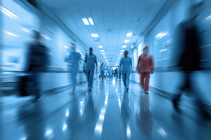 Blurred motion hospital hallway medi, a Photo by Pixeness Studio