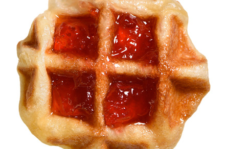 Waffle strawberry jam isolated on white background