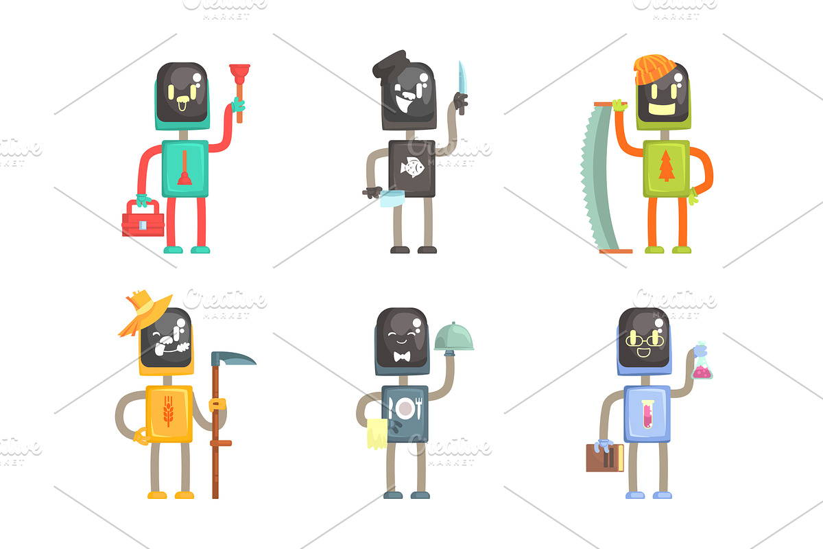 Robot of Different Professions Set, a Person Illustration by TopVectors ...