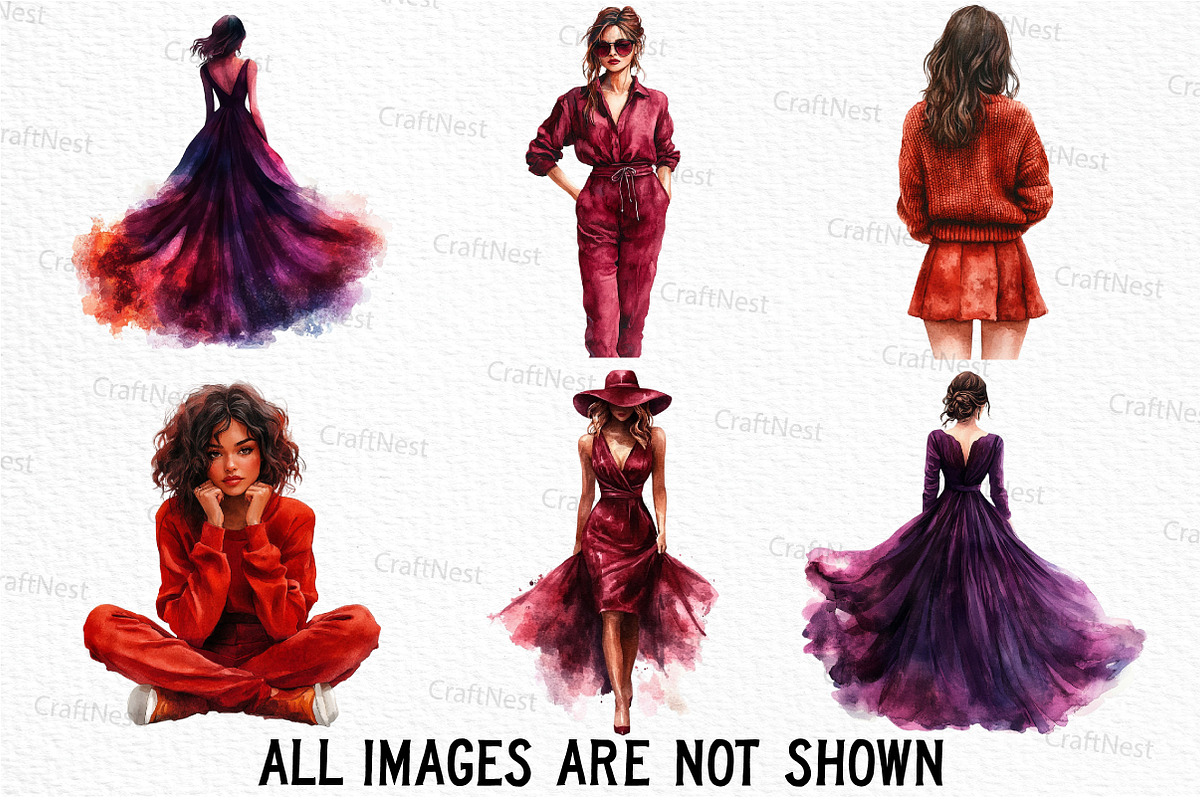 Burgundy Woman Watercolor Clipart, an Illustration by Craft Nest (Photo 3 of 6)
