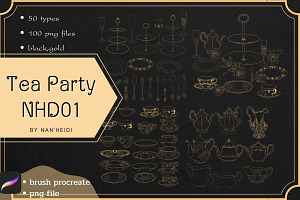50 Tea Party Procreate brushes