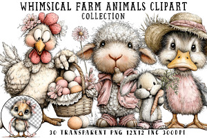 Whimsical Farm Animals Clipart, an Illustration by OK Design