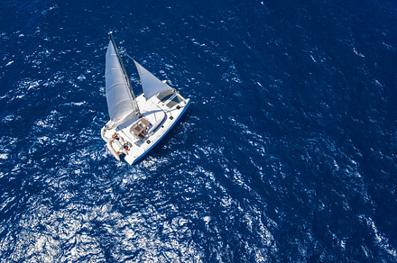 Sailing Catamaran in open sea