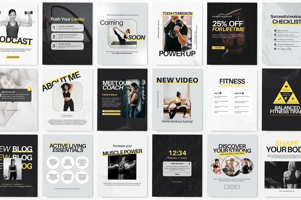 Fitness Instagram Templates Bundle, a Social Media Template by DigiPax (Photo 3 of 12)