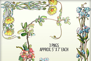 Watercolor Floral Borders - Set 2