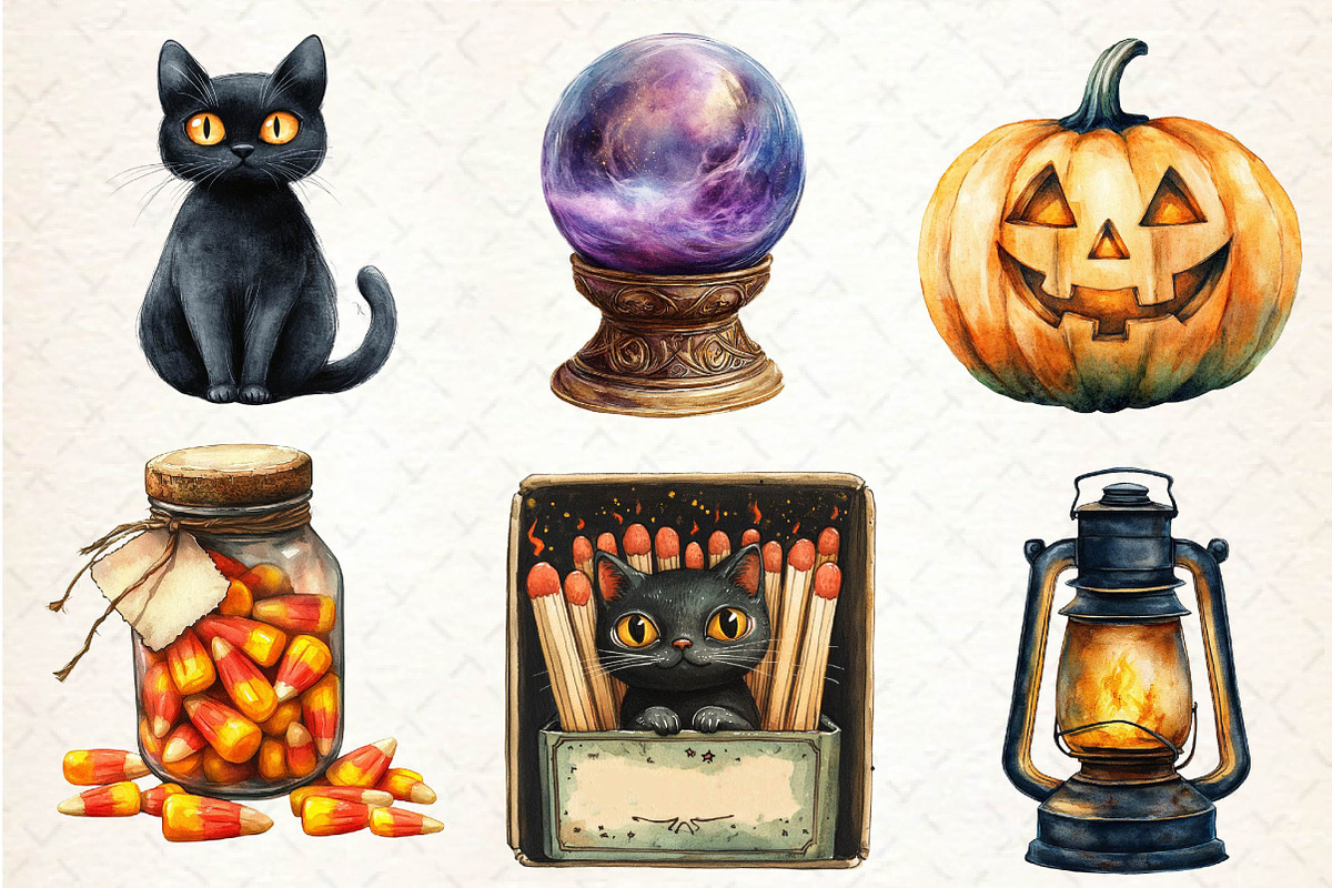 Vintage Halloween Clipart, an Illustration by Dream Creation (Photo 3 of 7)