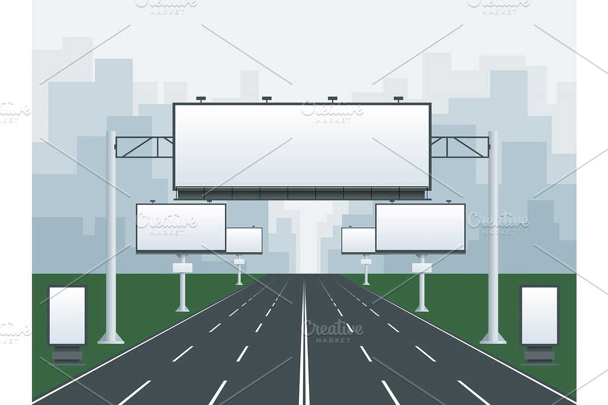 Big blank billboard in cityscape background shape. Billboard advertisement commercial blank. Different perspectives advertising construction for outdoor advertising big billboard, an Object Graphic by Golden Sikorka