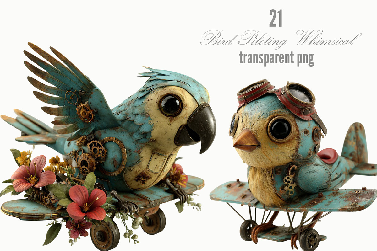 Bird Piloting Whimsical Clipart, a Seasonal Illustration by Designking (Photo 1 of 5)