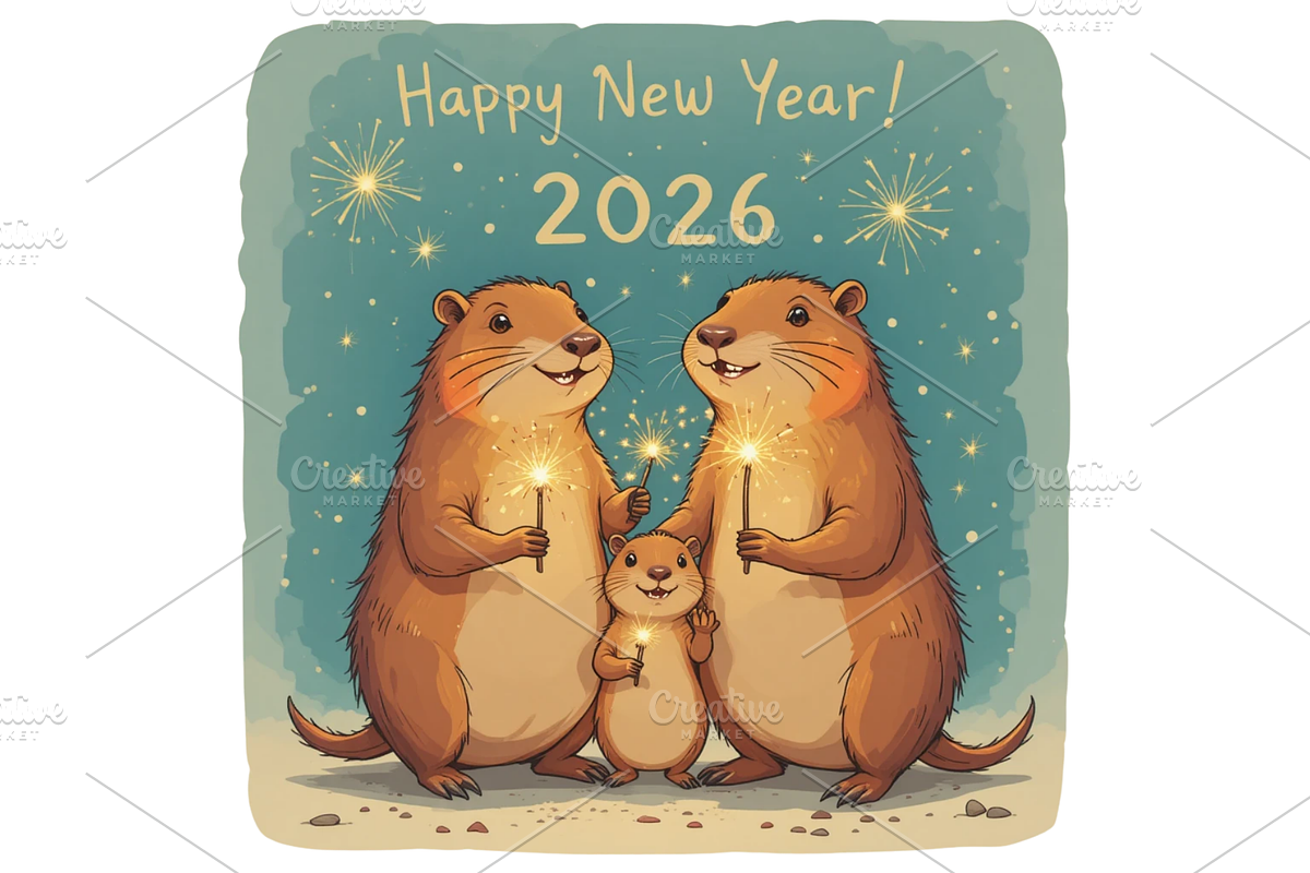 Cute Capybara New Year 2026 clipart, a Seasonal Illustration by Creative design (Photo 3 of 7)