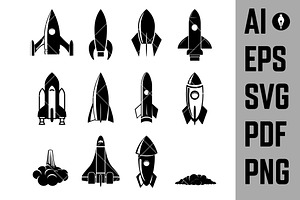 Set Of The Vector Rockets. Spaceship