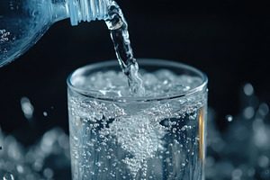 Pouring sparkling water into a clear, a Photo by Iftikhar Alam
