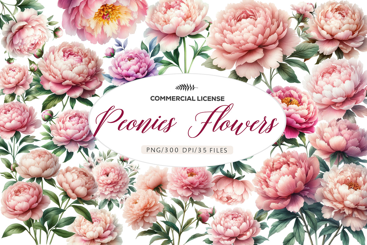 Watercolor Blush Peonies Flowers, an Illustration by CreationArt (Photo 1 of 7)