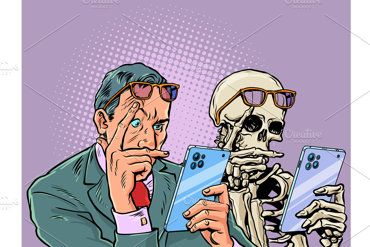 Pop Art Retro A man and a skeleton, a Technology Illustration by studiostoks