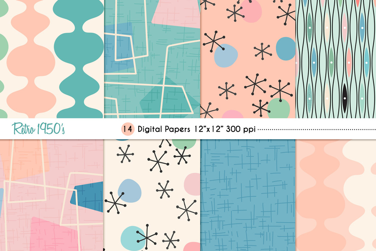 Retro 1950's Digital Papers, a Pattern Graphic by Studio Kitsch (Photo 2 of 4)