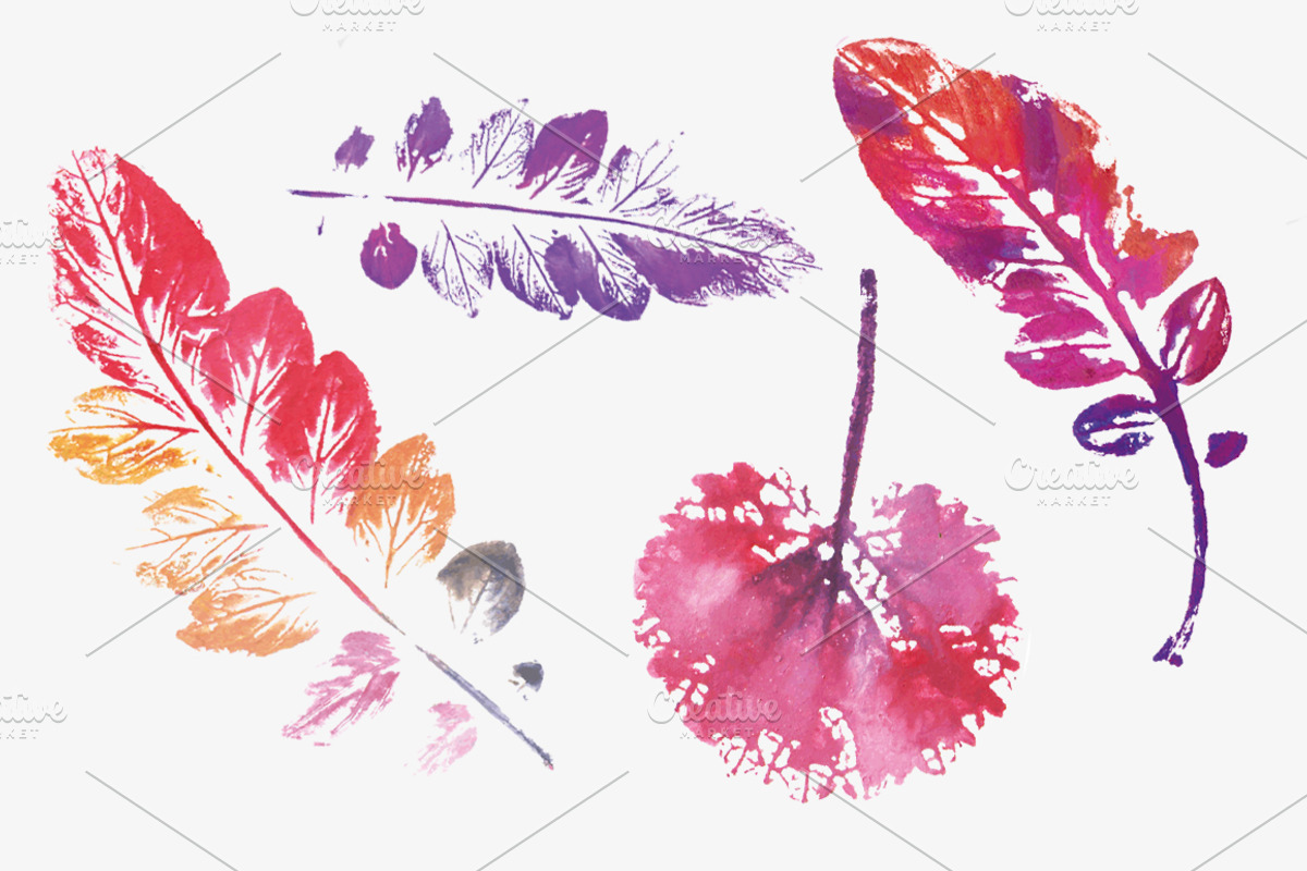 Creative set of 17 watercolor leaves, a Decorative Illustration by kizi (Photo 3 of 3)