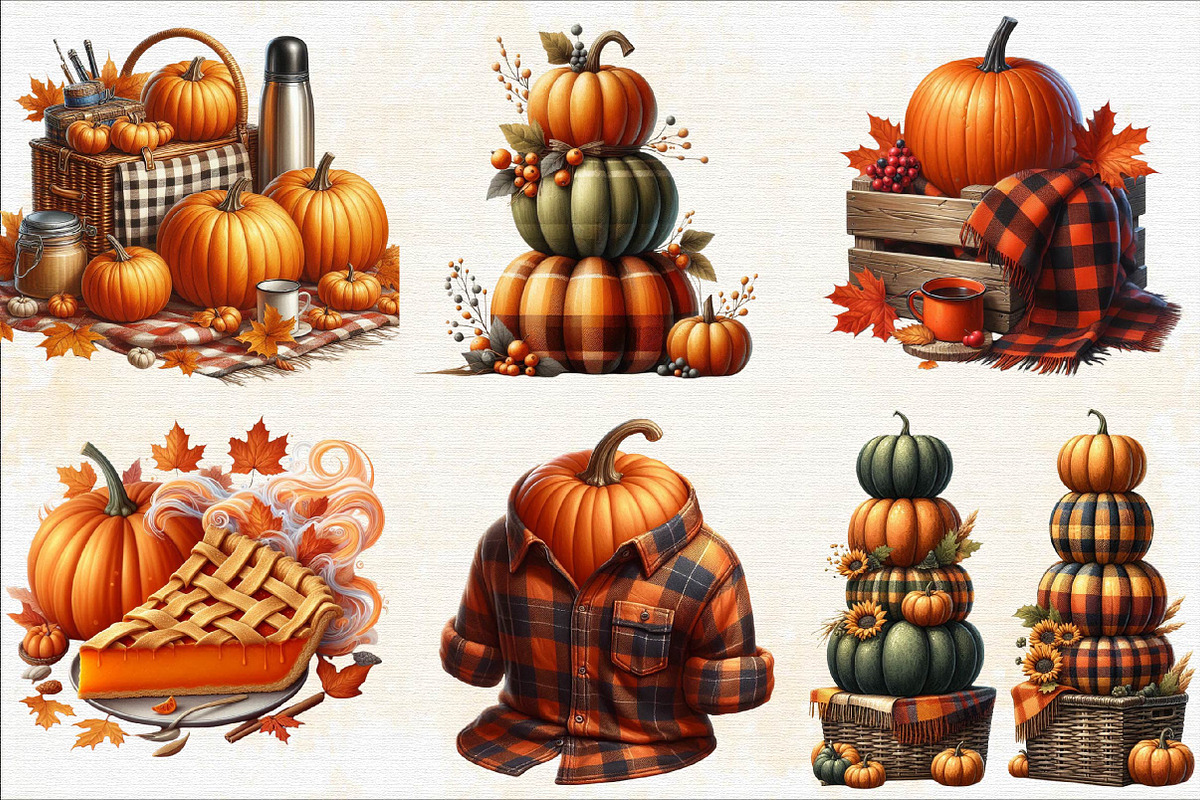 Plaid Pumpkin Clipart Set  Sublimat, an Illustration by SVGArt (Photo 2 of 8)