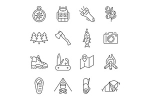 Camping line icon set, an Outline Icon by ElineDesign