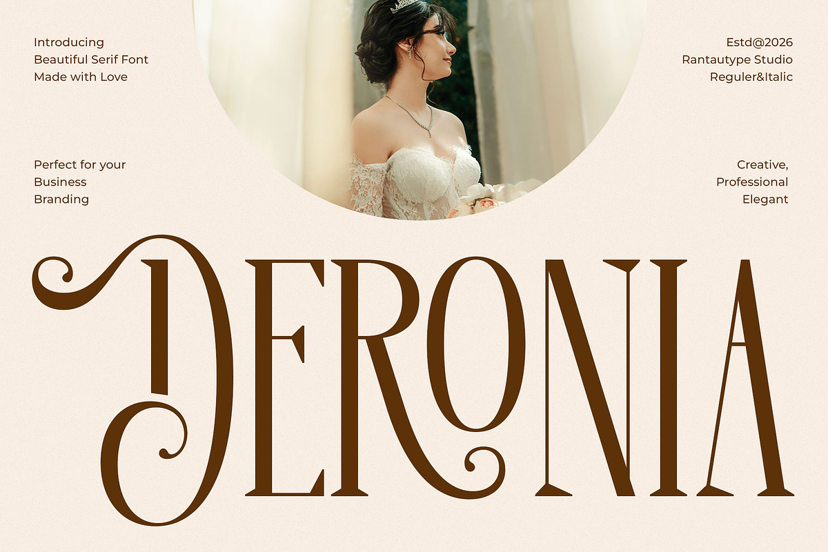 Deronia Beauty Branding Serif Font, a Serif Font by RantautypeStudio (Photo 1 of 17)