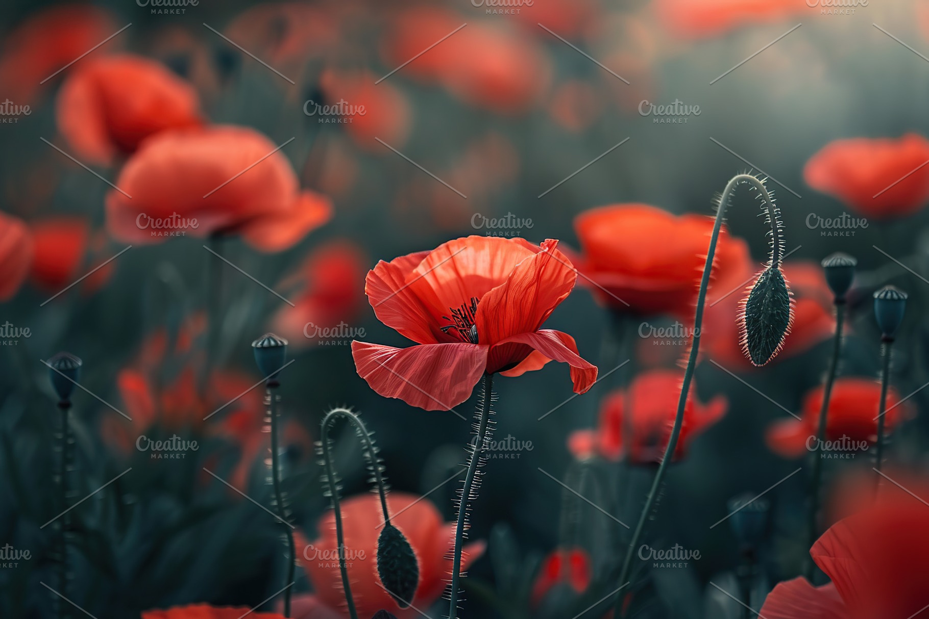 Red poppy flowers on field, a Photo by AlyaAnd