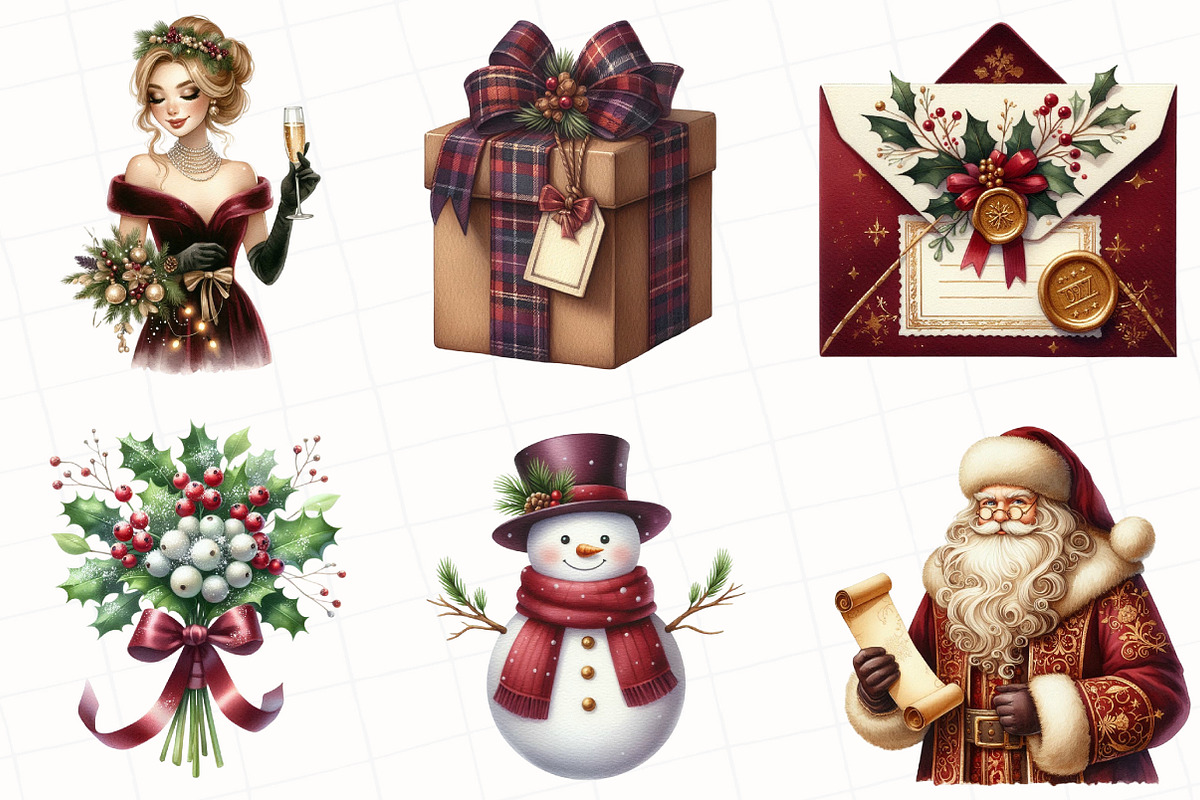 Elegant Burgundy Christmas Clipart, an Illustration by OK Design (Photo 5 of 5)