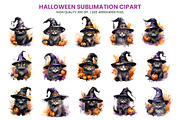 Watercolor Halloween Cat PNG Bundle, a Seasonal Illustration by Creative Arslan (Thumbnail 2 of 7)