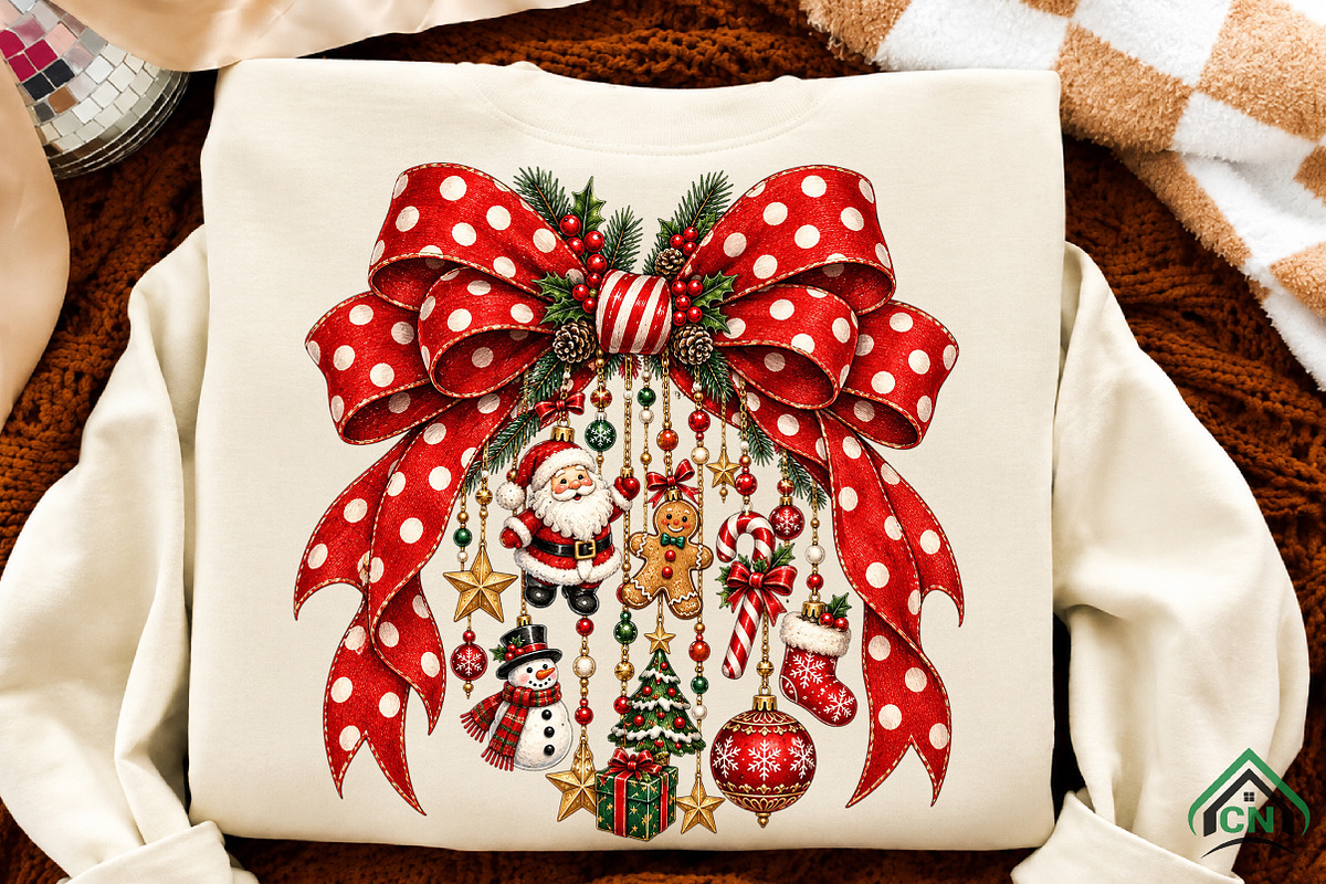 Retro Christmas Charms Bow, a Seasonal Illustration by Craft Nest (Photo 2 of 6)