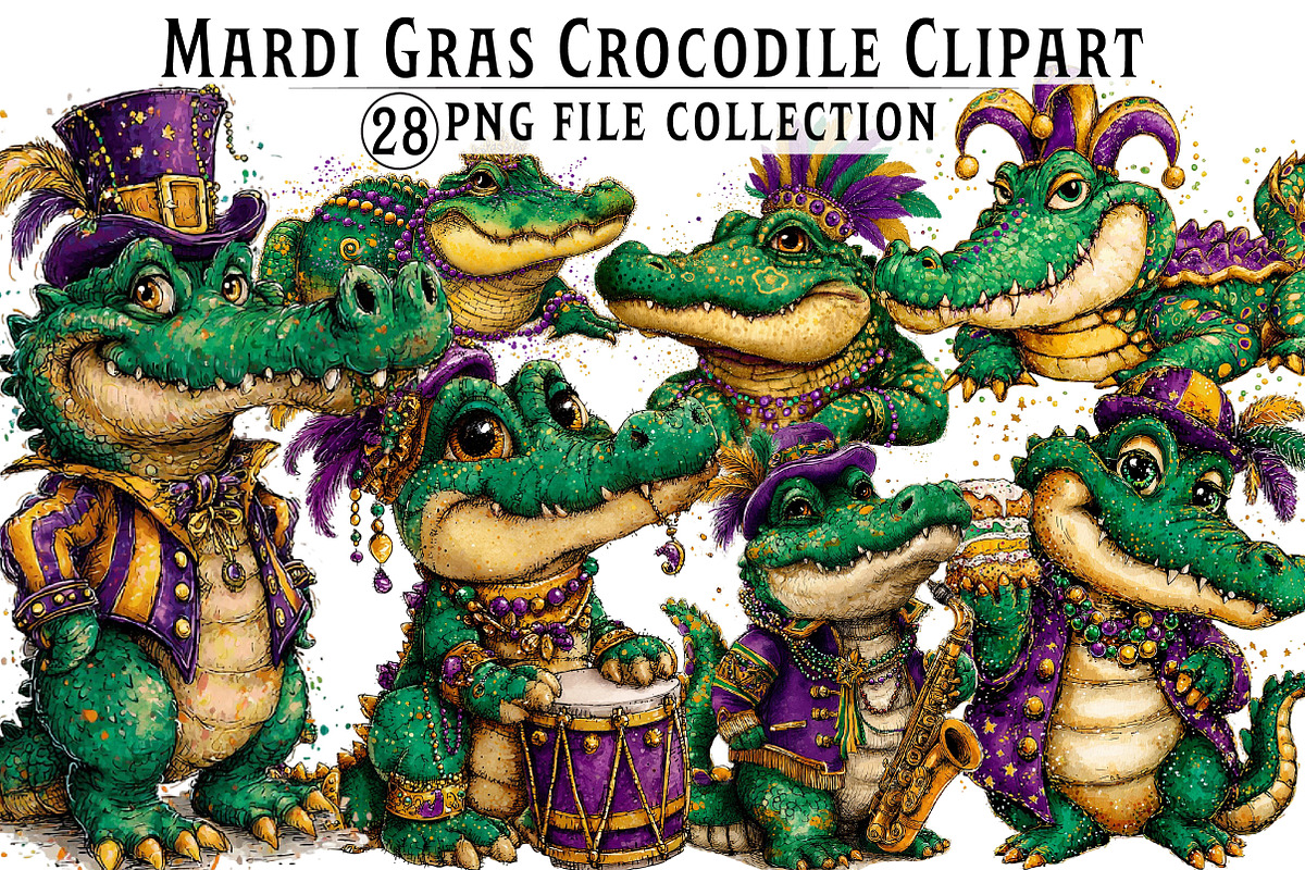 Mardi Gras Crocodile Clipart, an Illustration by Dream Creation (Photo 1 of 6)