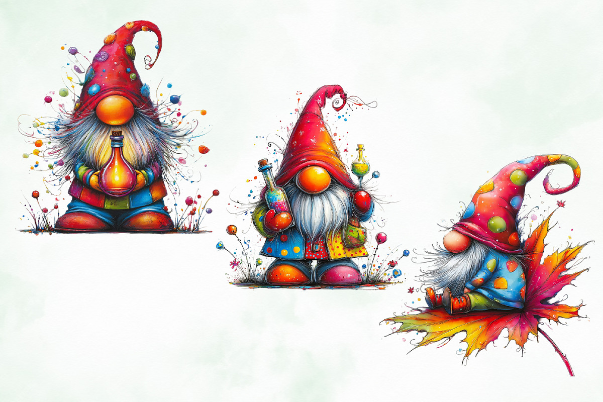Whimsical Colorful Gnome Clipart, an Illustration by Creative Art (Photo 3 of 11)