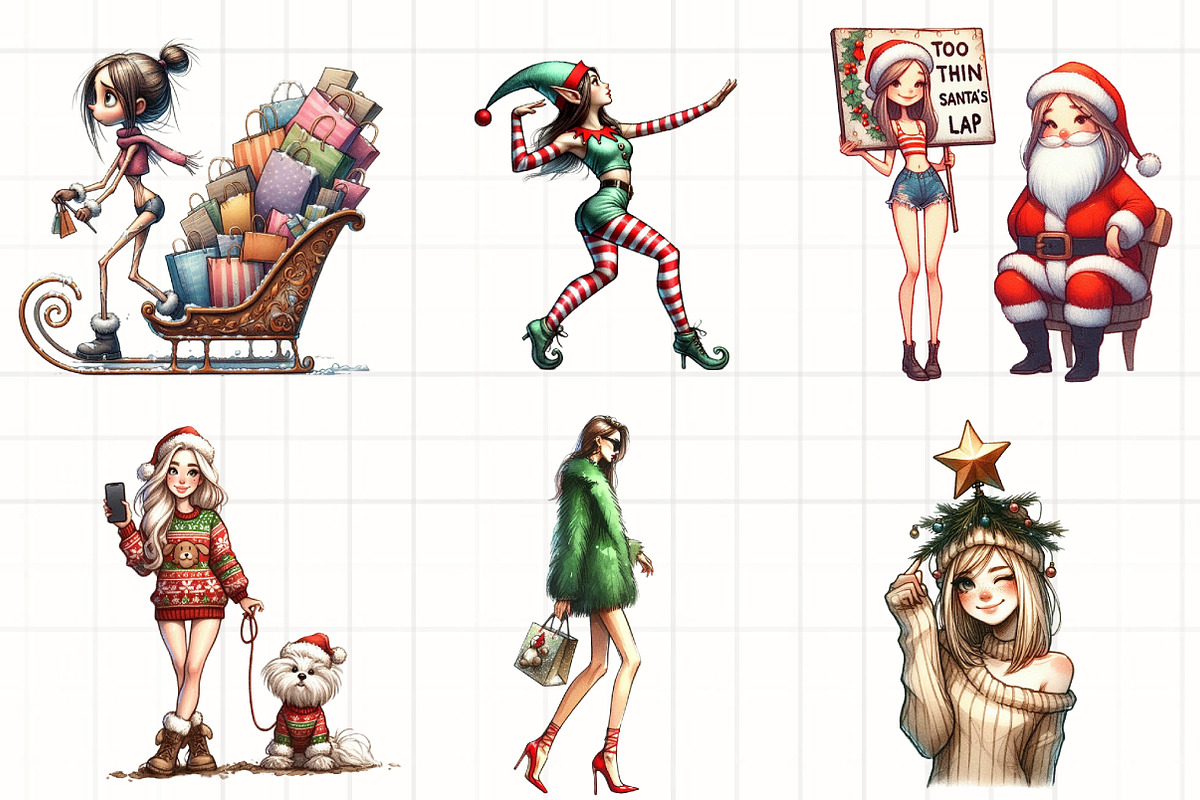 Christmas Funny Skinny Girl Clipart, an Illustration by CrexoraLab (Photo 3 of 5)