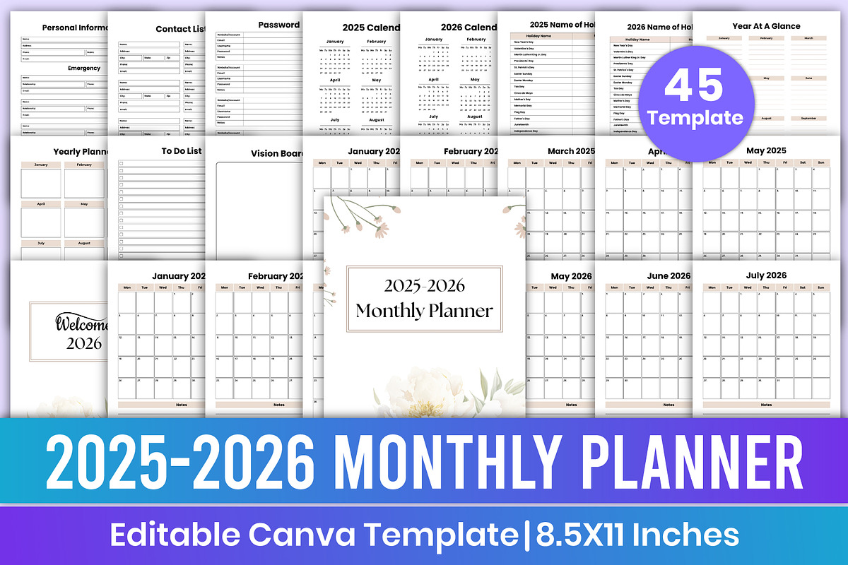 2025-2026 Monthly Planner Canva Kdp, a Stationery Template by Mustafiz (Photo 1 of 4)