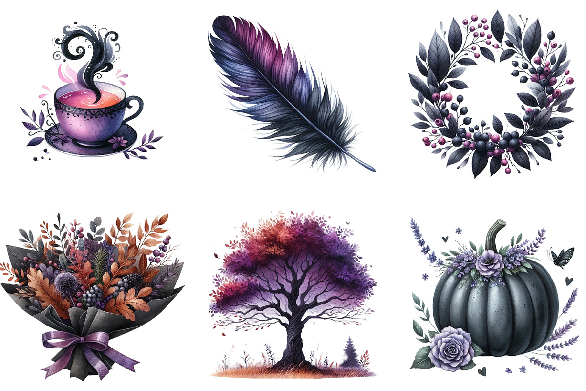 Black & Purple Autumn Clipart, an Illustration by DreamArtGraphic (Photo 3 of 7)