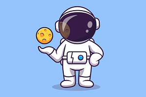 Cute Astronaut With Moon Cartoon