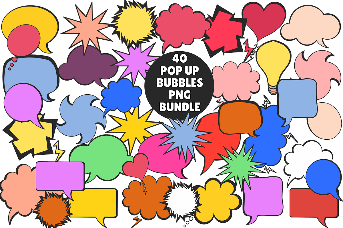 40 POP UP BUBBLES PNG BUNDLE, a Decorative Illustration by ClipArtTime (Photo 1 of 3)