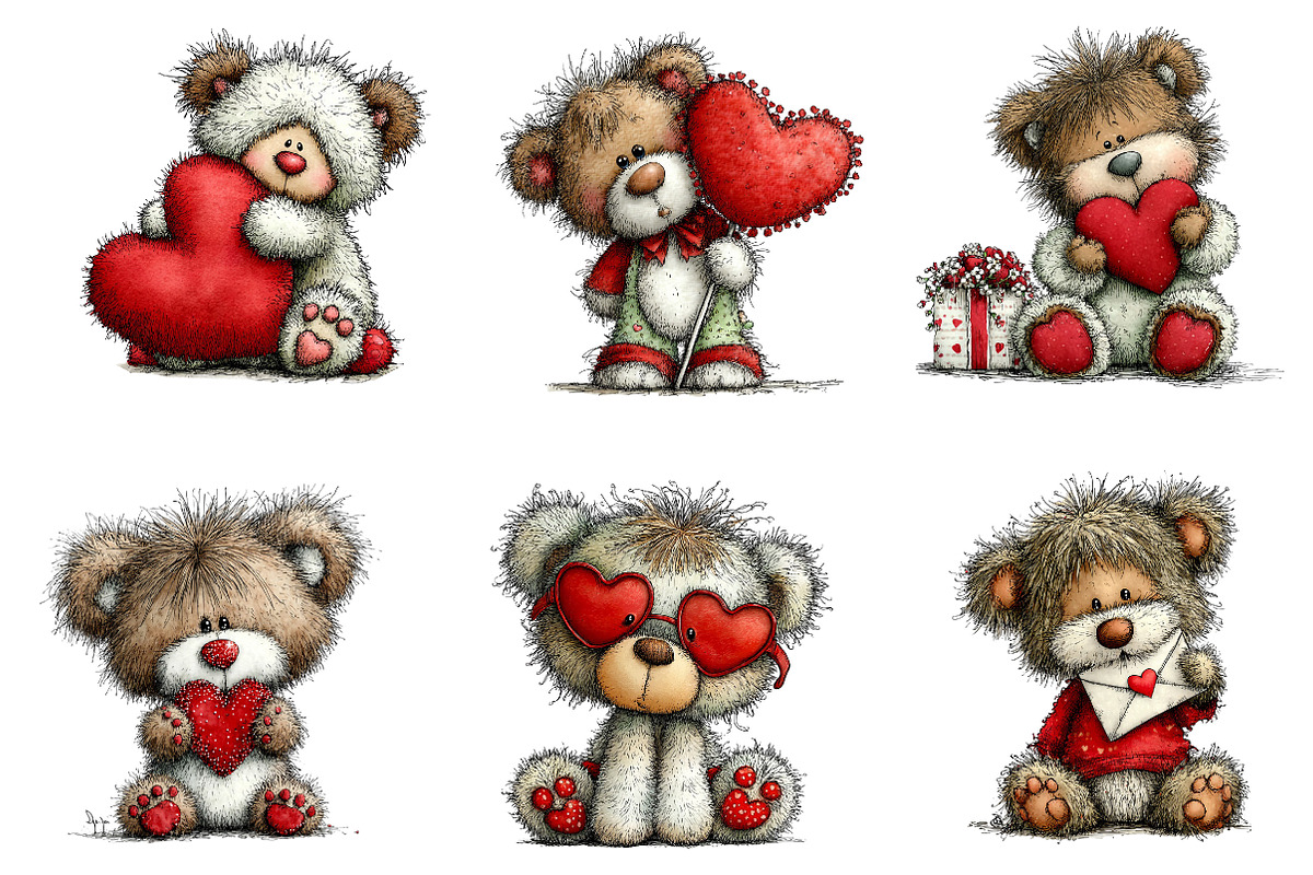 Whimsical Valentines Bear Clipart, an Illustration by Dream Creation (Photo 2 of 6)