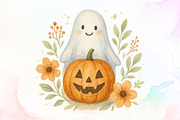 Ghost Pumpkin Floral Fall Halloween, an Illustration by Sublimation Artist (Thumbnail 1 of 9)