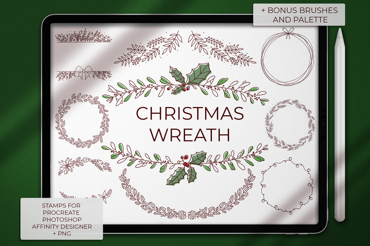 Christmas Wreath Stamps, a Brush Add-On by SmuffizStudio (Photo 1 of 4)