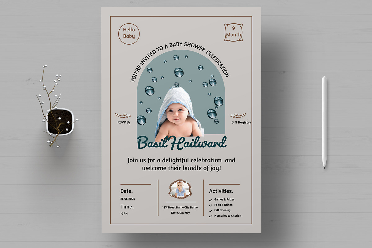 Baby Shower Invitations Template, a Stationery Template by MightyDesign (Photo 1 of 8)