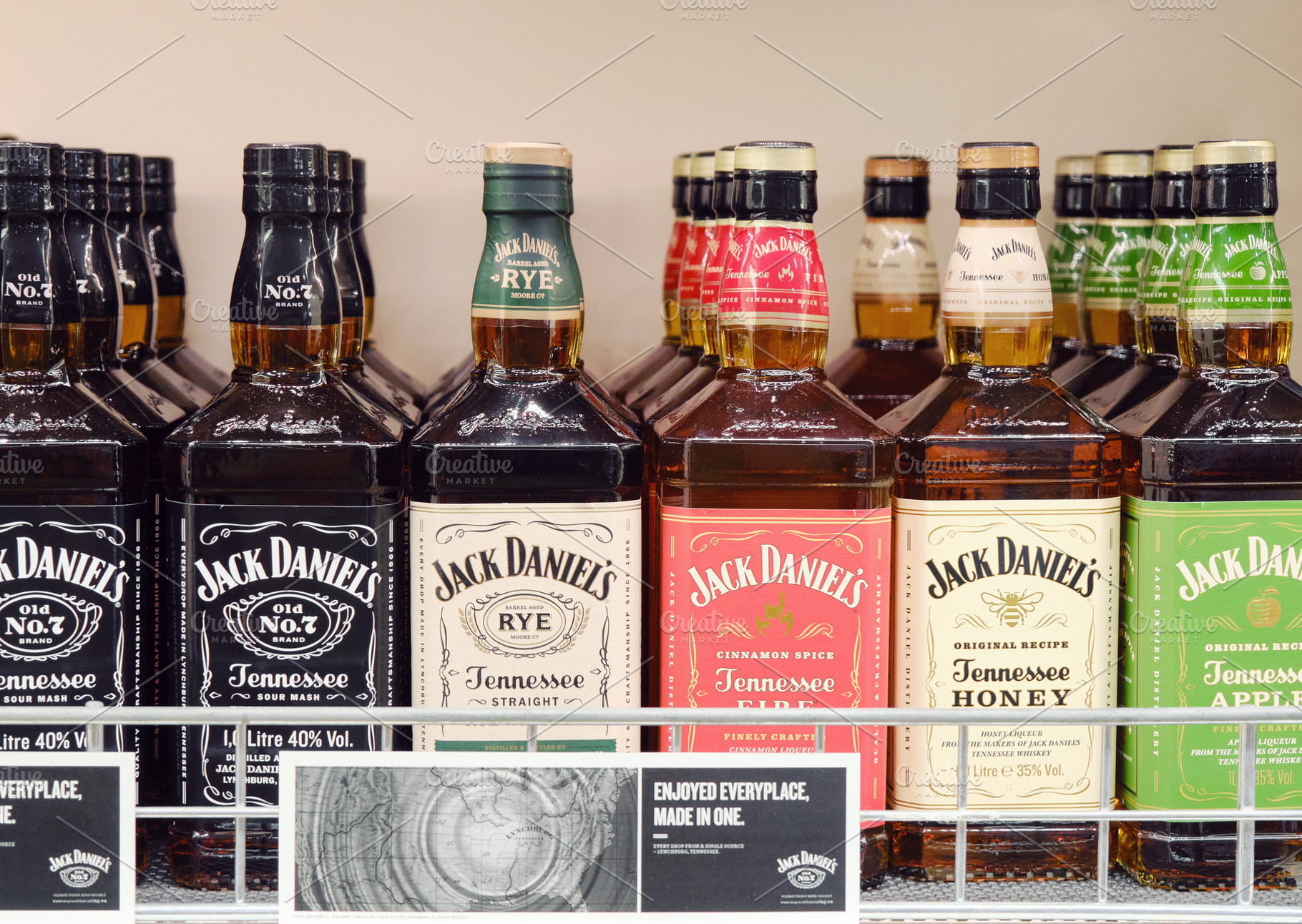 Jack Daniels whiskey bottles in shop, a Food & Drink Photo by BOOCYS