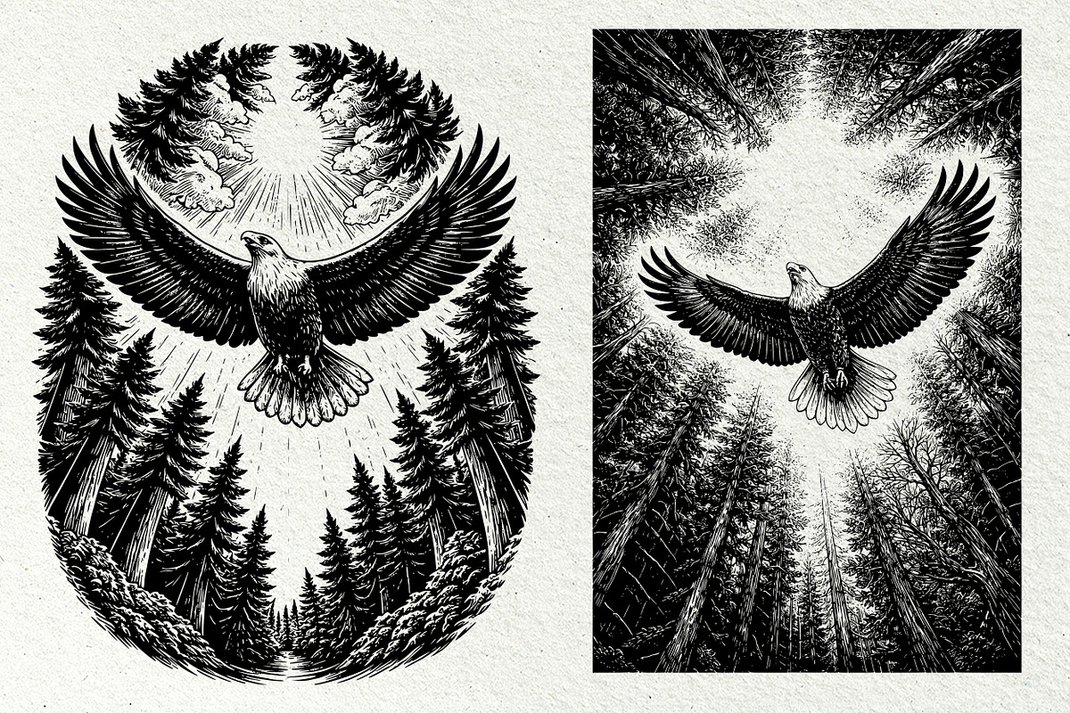 Eagle Wildlife Engraving Graphics, an Animal Illustration by DENIDigitalArtSudio (Photo 3 of 7)