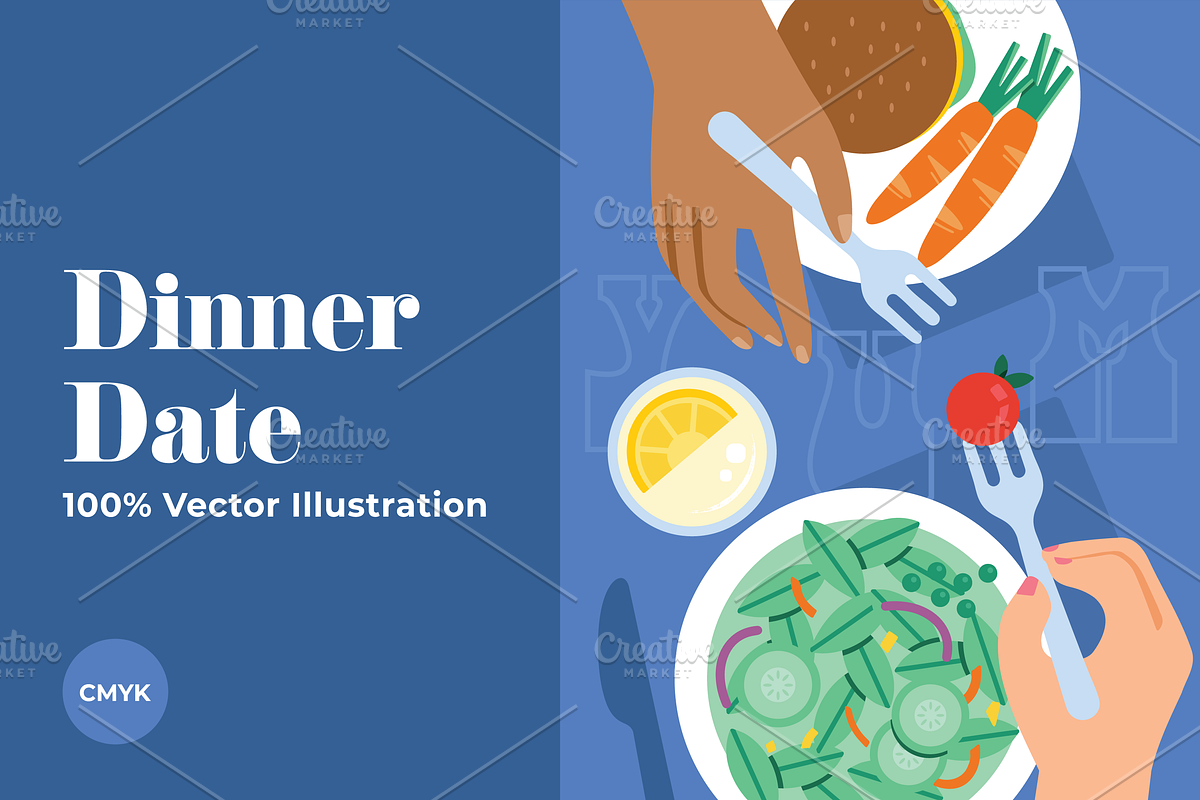 Dinner Date Illustration, a Food Illustration by @JennyPaintsWithPixels